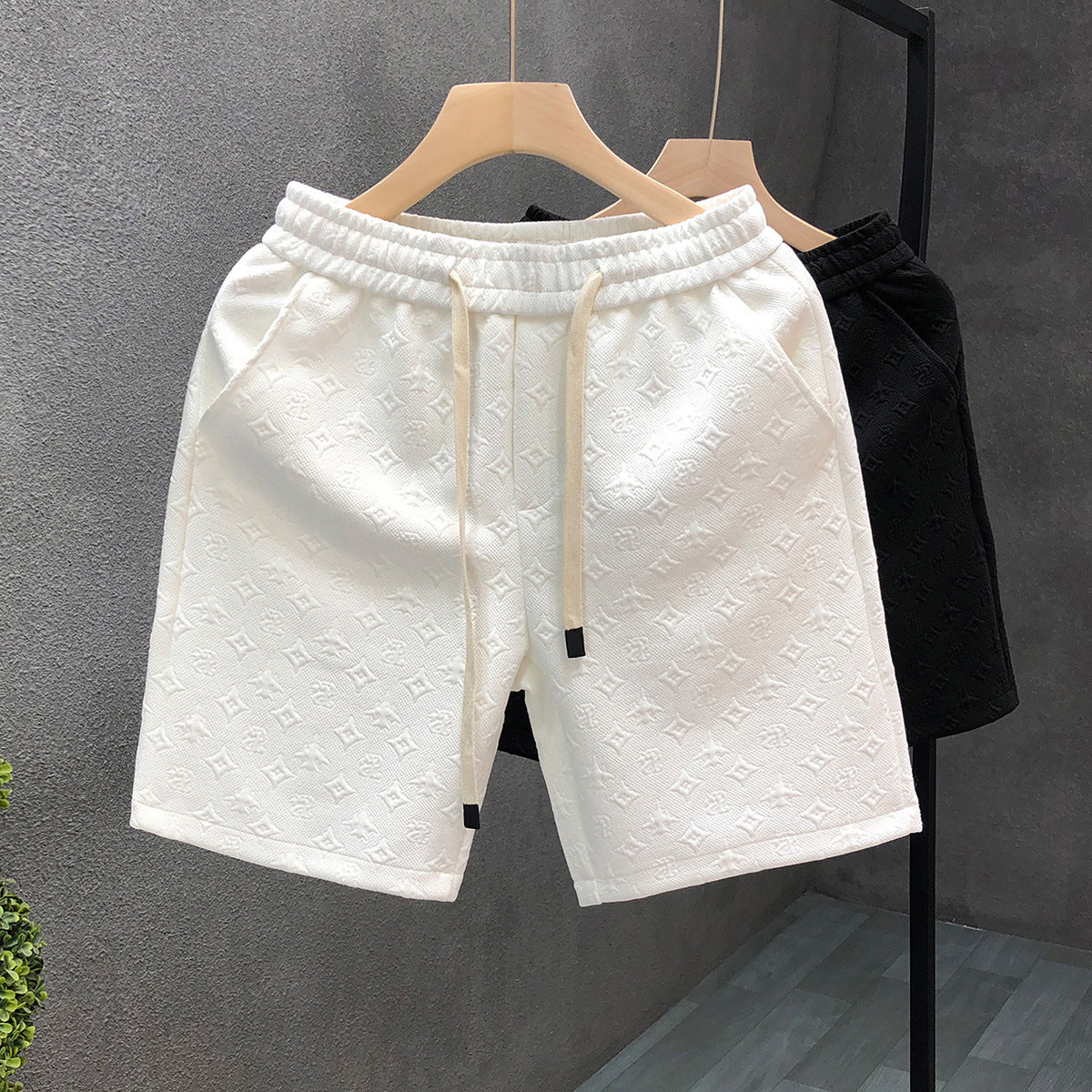 White Jacquard Shorts For Men Shorts Ooho