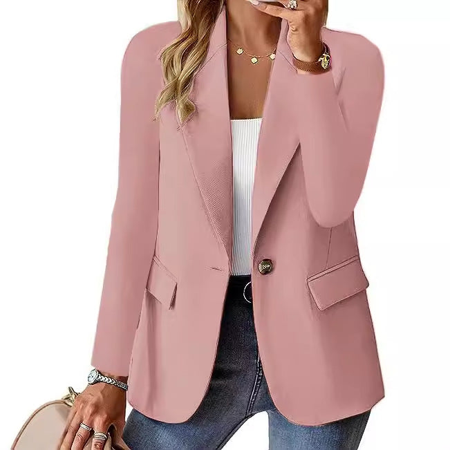 Fashion Casual Women Blazer | Long-sleeved Solid Color Cardigan Small Suit Jacket | Elegant Office Lady Outerwear