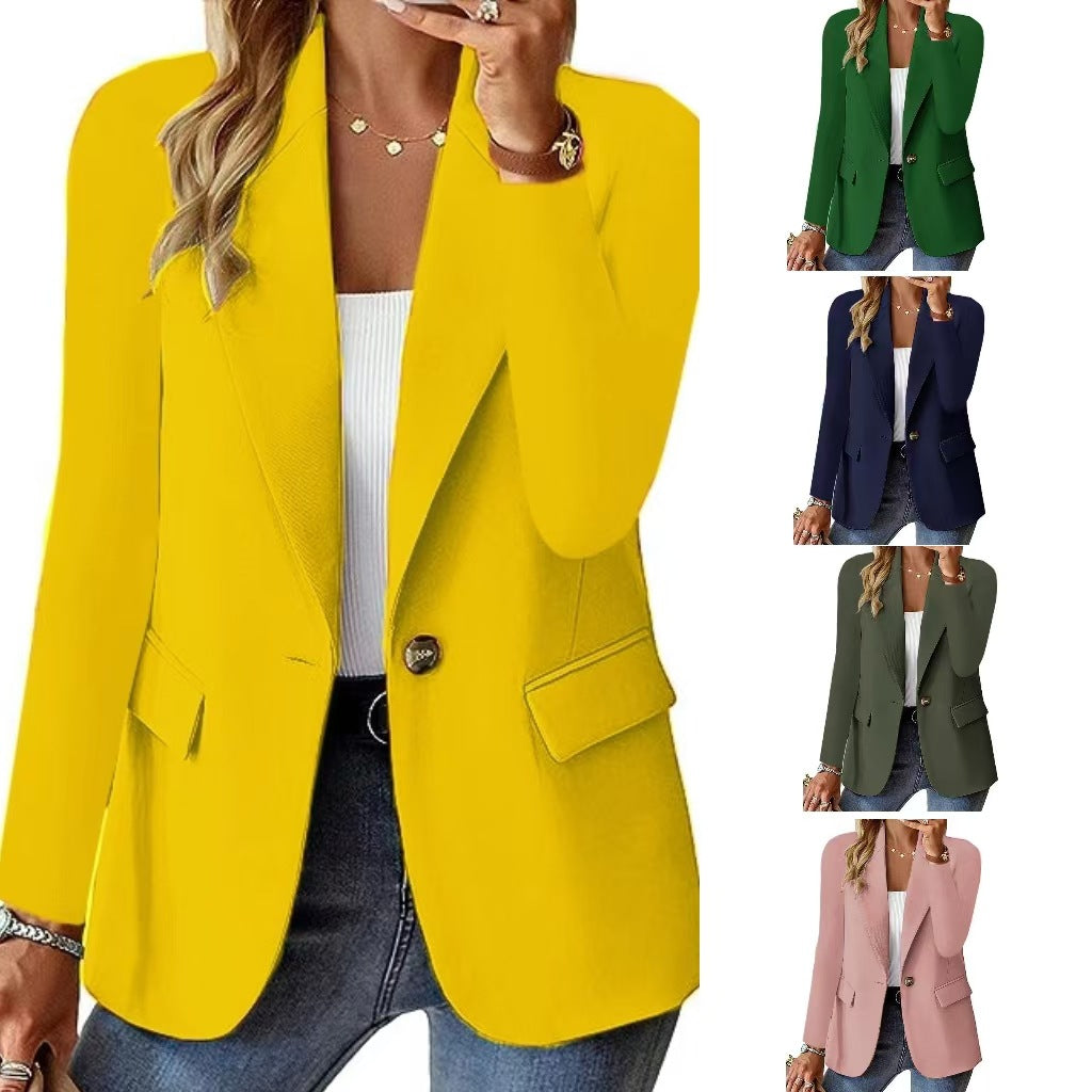 Fashion Casual Women Blazer | Long-sleeved Solid Color Cardigan Small Suit Jacket | Elegant Office Lady Outerwear