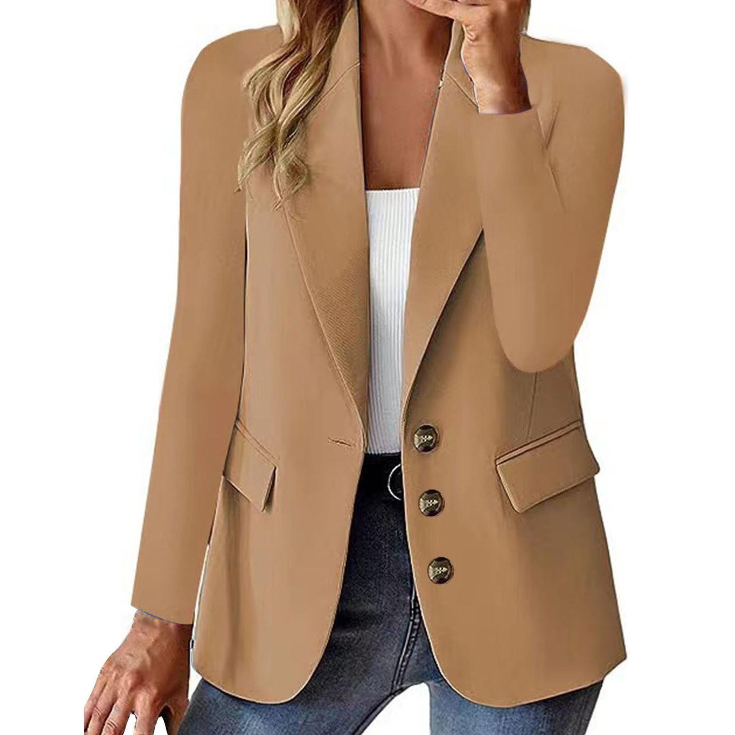 Fashion Casual Women Blazer | Long-sleeved Solid Color Cardigan Small Suit Jacket | Elegant Office Lady Outerwear