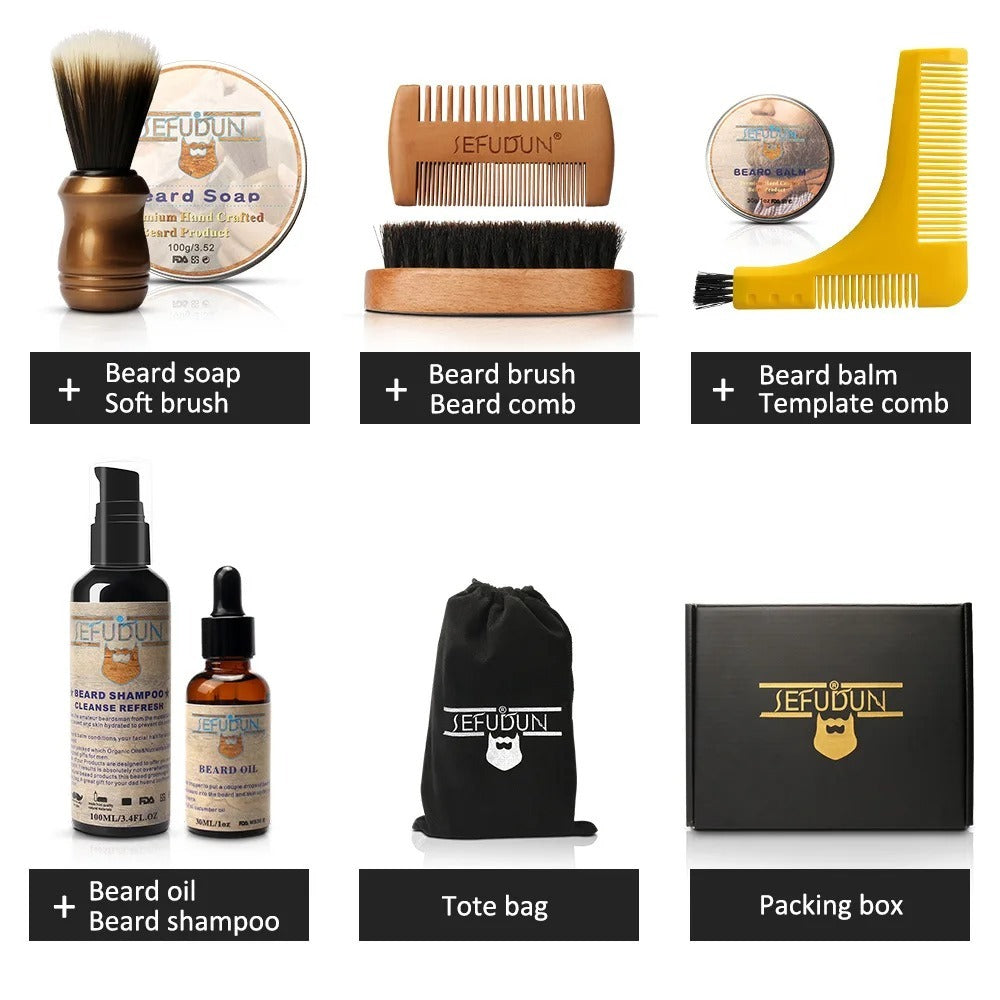 Men Barba Beard Kit Beard Care Set Styling Tool Styling Scissors Beard Oil Comb Moustache Balm Moisturizing Wax Ooho