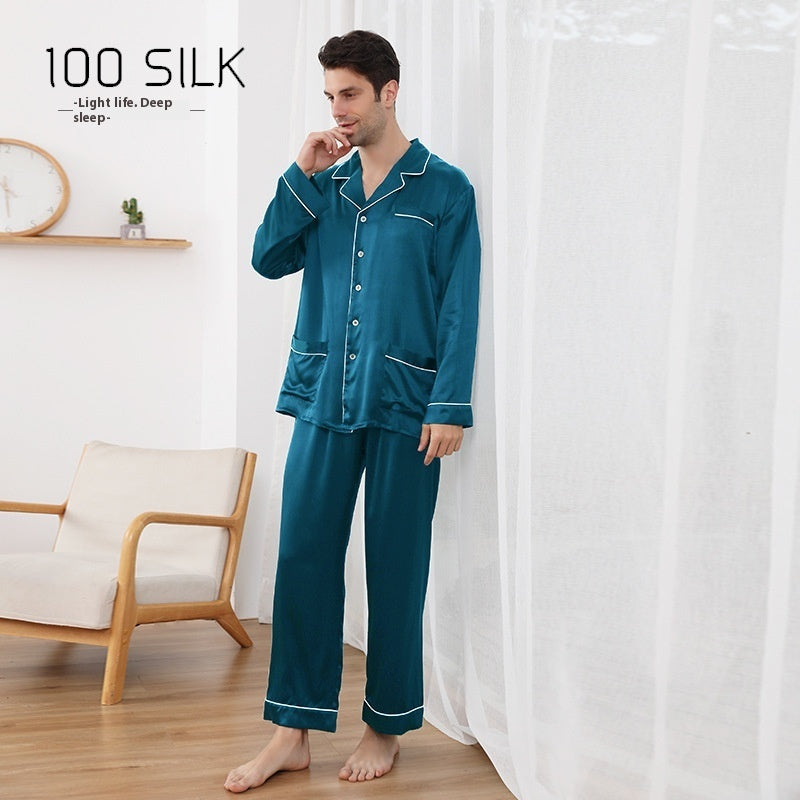 Men's Silk Pajamas 22 M Heavy Mulberry Silk Lapel Homewear Ooho