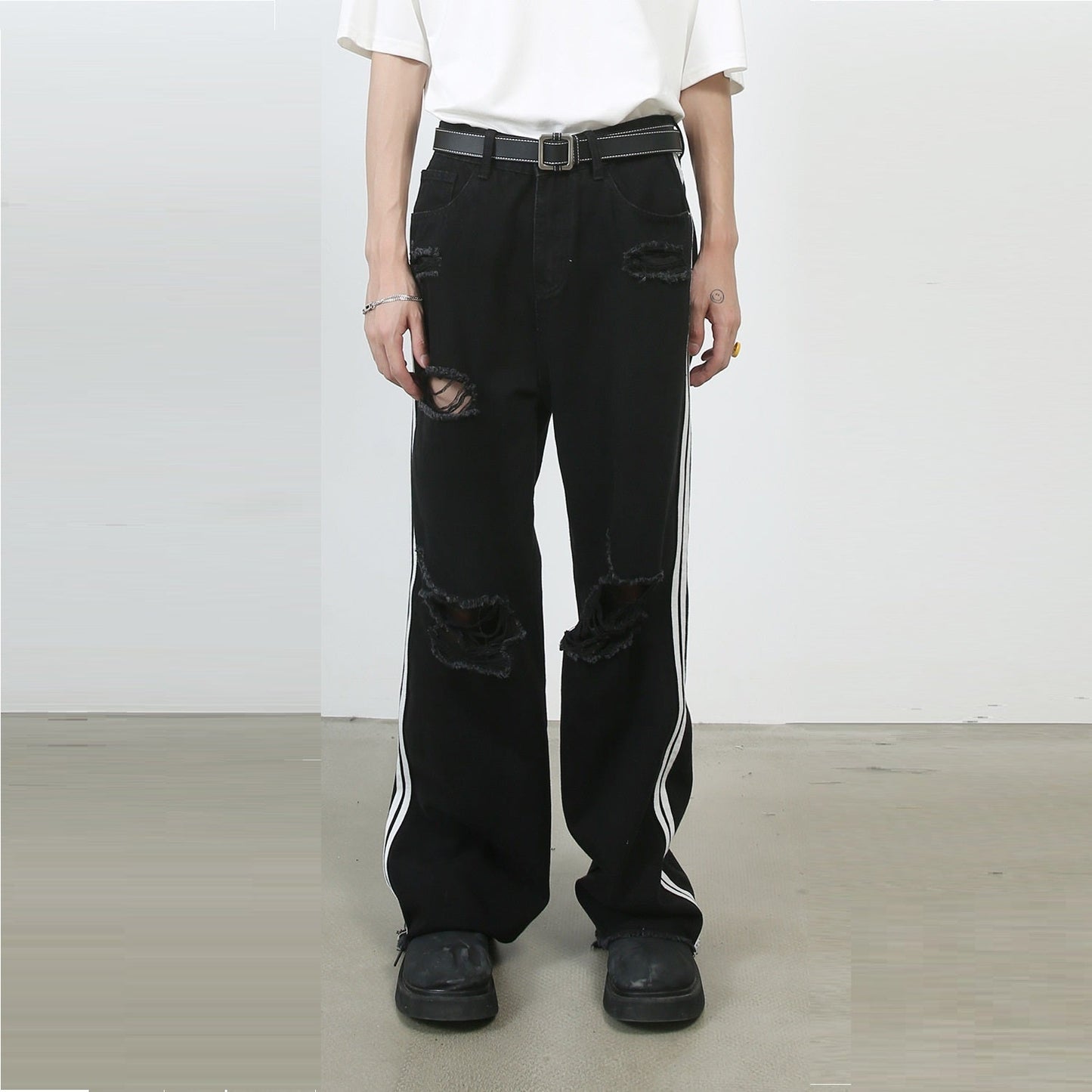 Retro Tattered Jeans Washed Wide-leg Jeans For Men Ooho