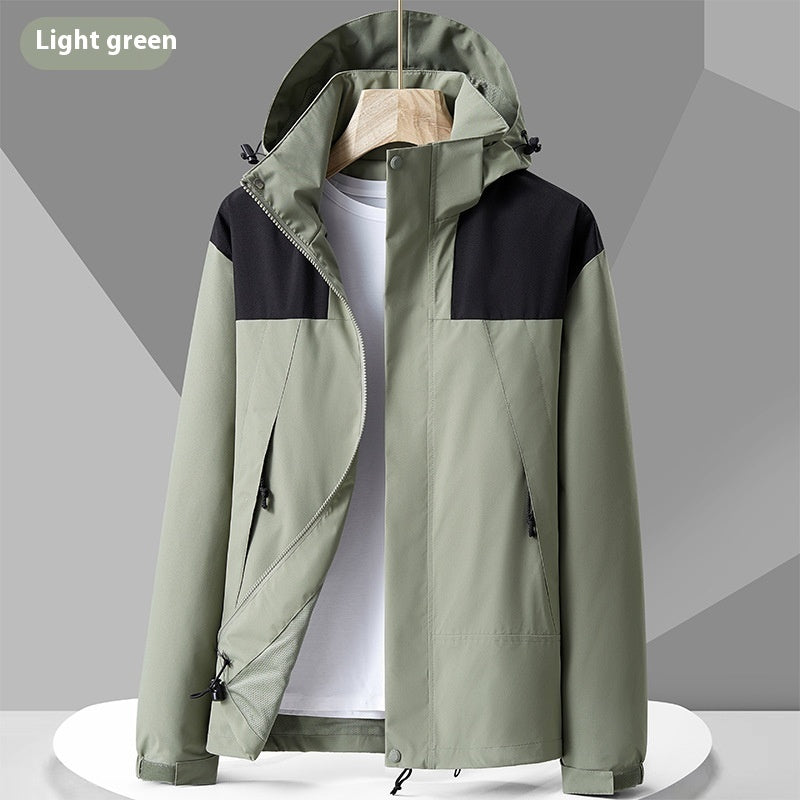 Hooded Windbreaker Unisex Fashion Colorblock Zip-up Jacket With Pockets Waterproof Outwear For Women Men Clothing Ooho
