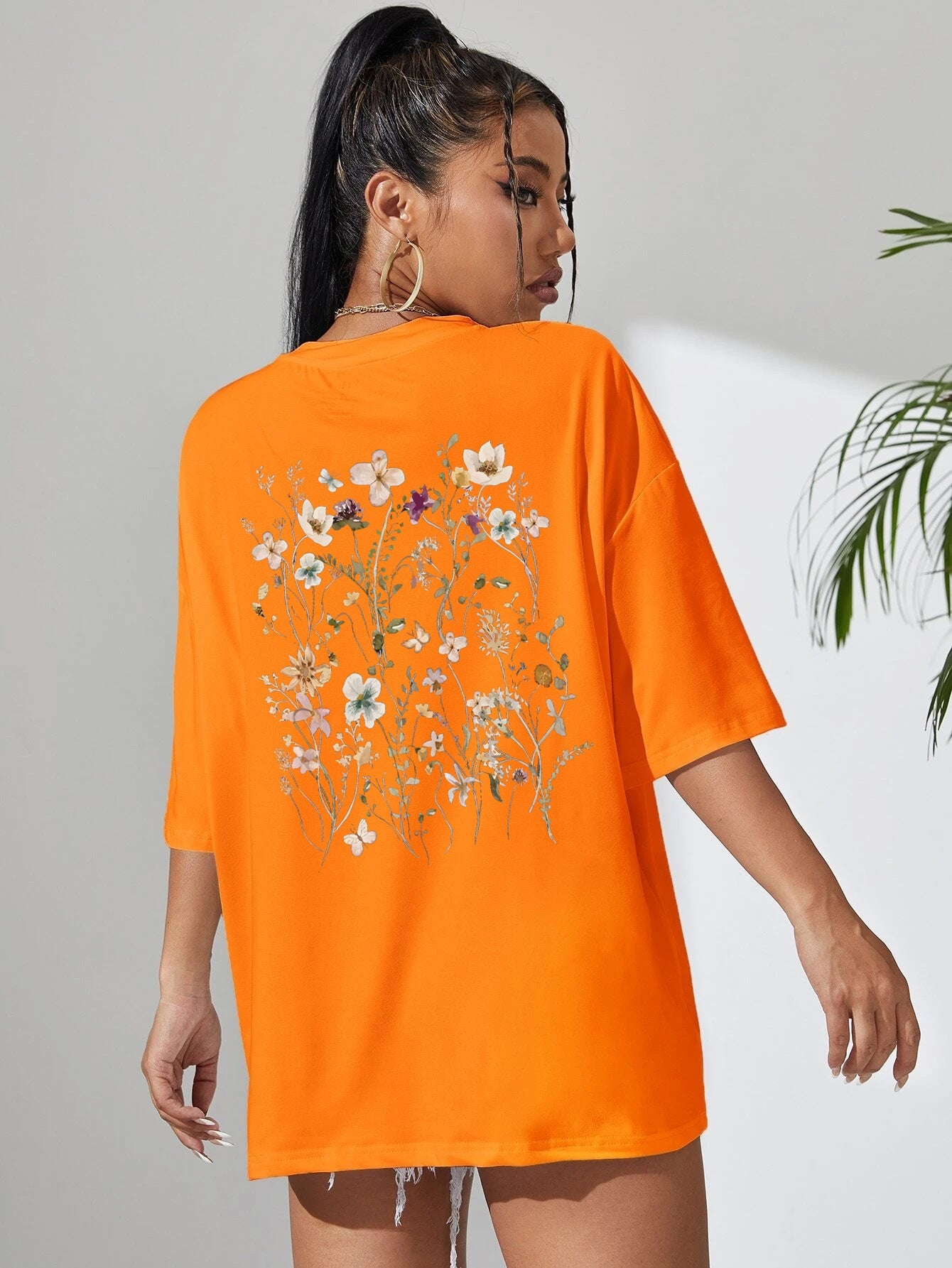 Beautiful Flower Clusters Print Cotton Women T-shirts Casual Ooho