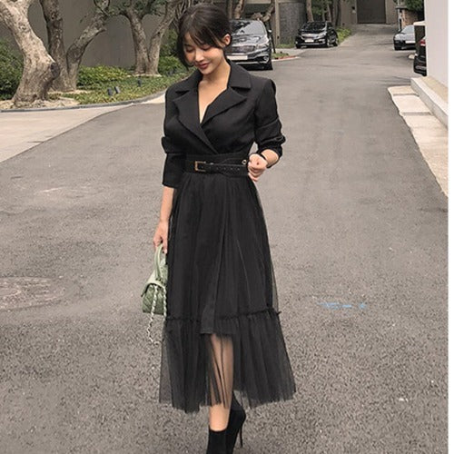 Fashionable Stitching A-Line Mesh Dress for Women | Elegant Sheer Party Dress Ooho
