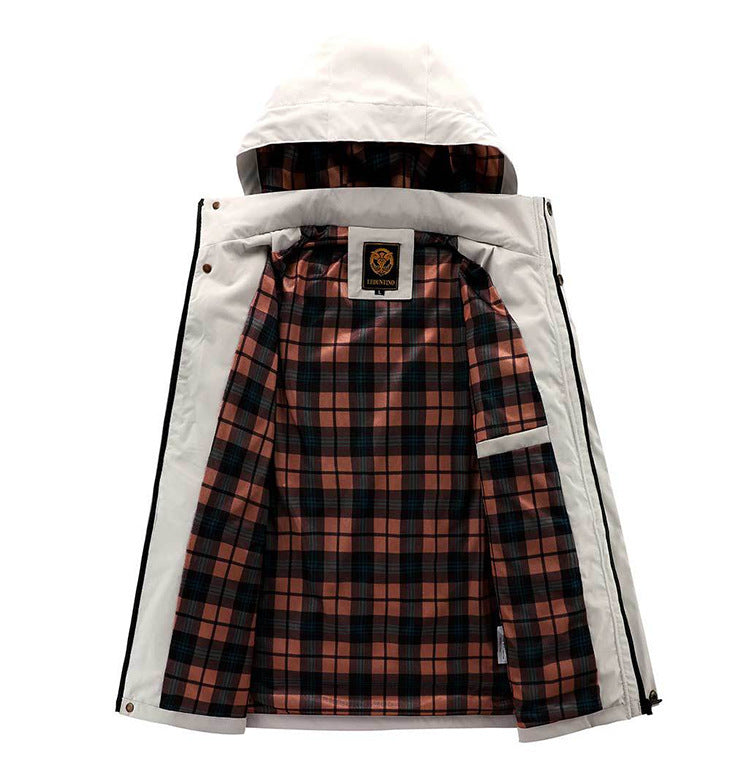 Men's Casual Hooded Jacket Parka Autumn And Winter Warm Solid Color Windproof Coat Outdoor Clothes With Multiple Pockets Ooho