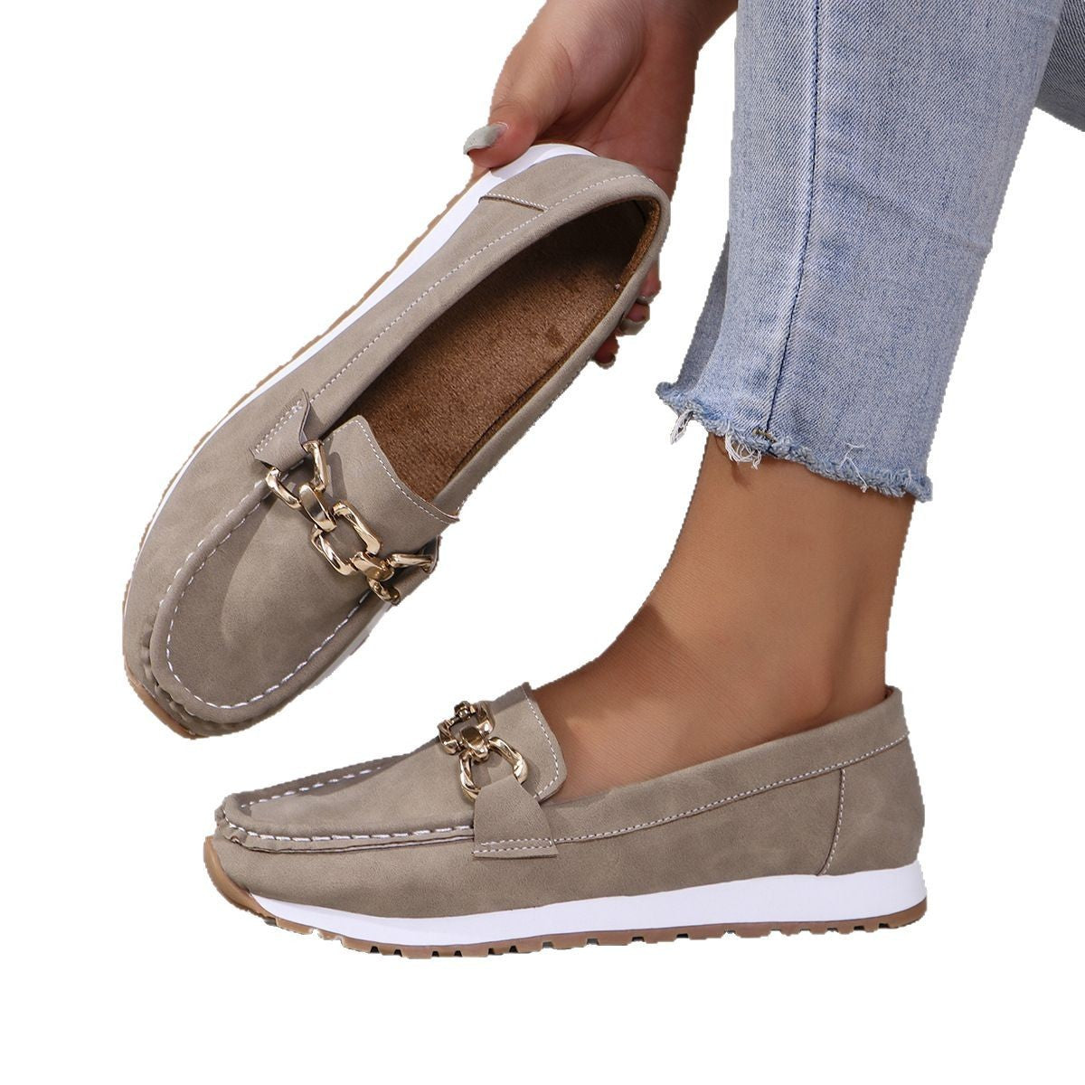Oversized Shoes Female Metal Chain Flat Platform Casual Loafers Ooho