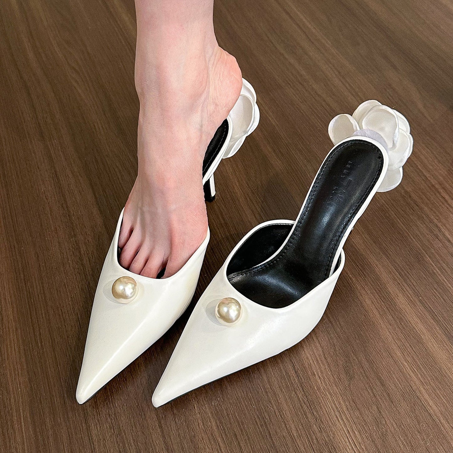 Pointed Pearl High Heel Half Slippers Women Mules Shoes Ooho