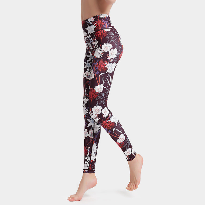Fashion Floral Print Leggings for Women – High Waist Hip Lifting Yoga Pants, Running & Fitness Sports Trousers Ooho