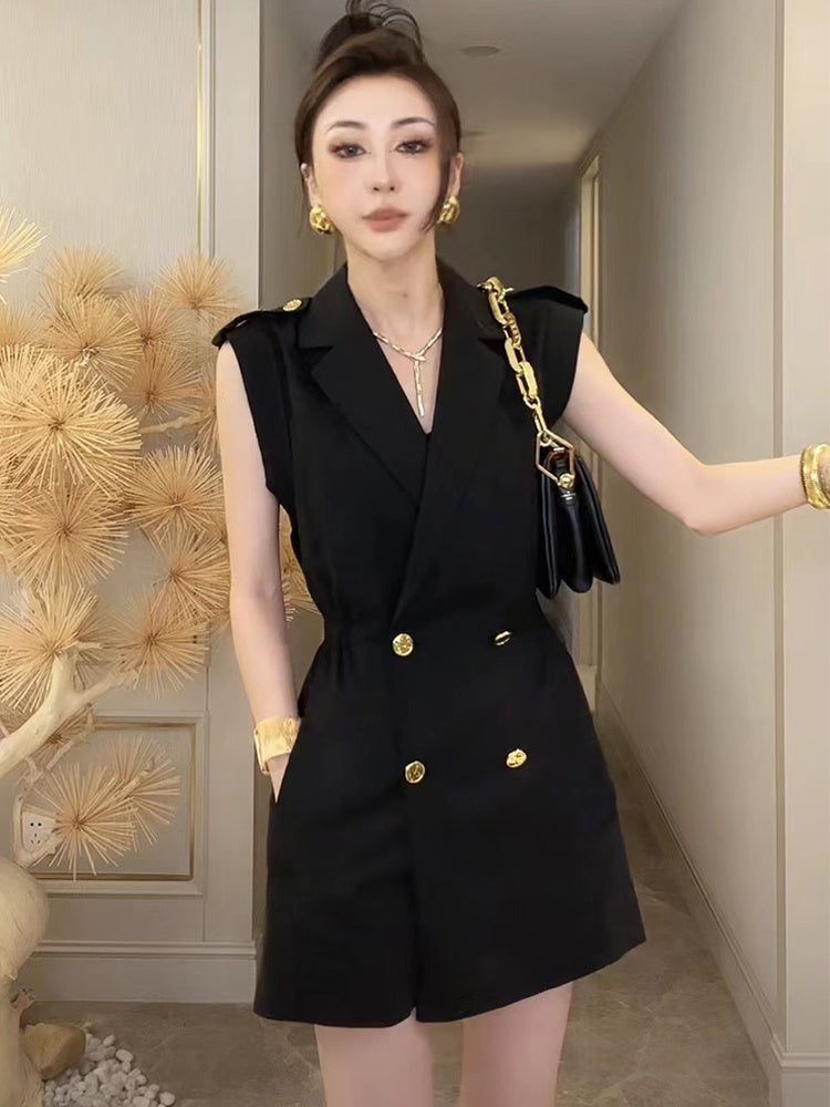 Sleeveless Cargo Jumpsuit for Women | One-Piece Utility Culottes with Suit Collar Ooho