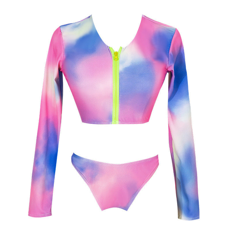Tie Dye High Leg Cropped Rash Guard Bikini Swimsuit - Two Piece Set Ooho