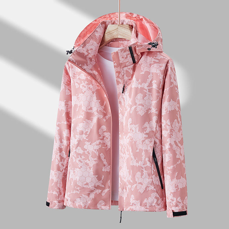 Printed Hooded Windbreaker Unisex Fashion Solid Color Zip-up Jacket Waterproof Windproof Outwear For Women Men Clothing Ooho