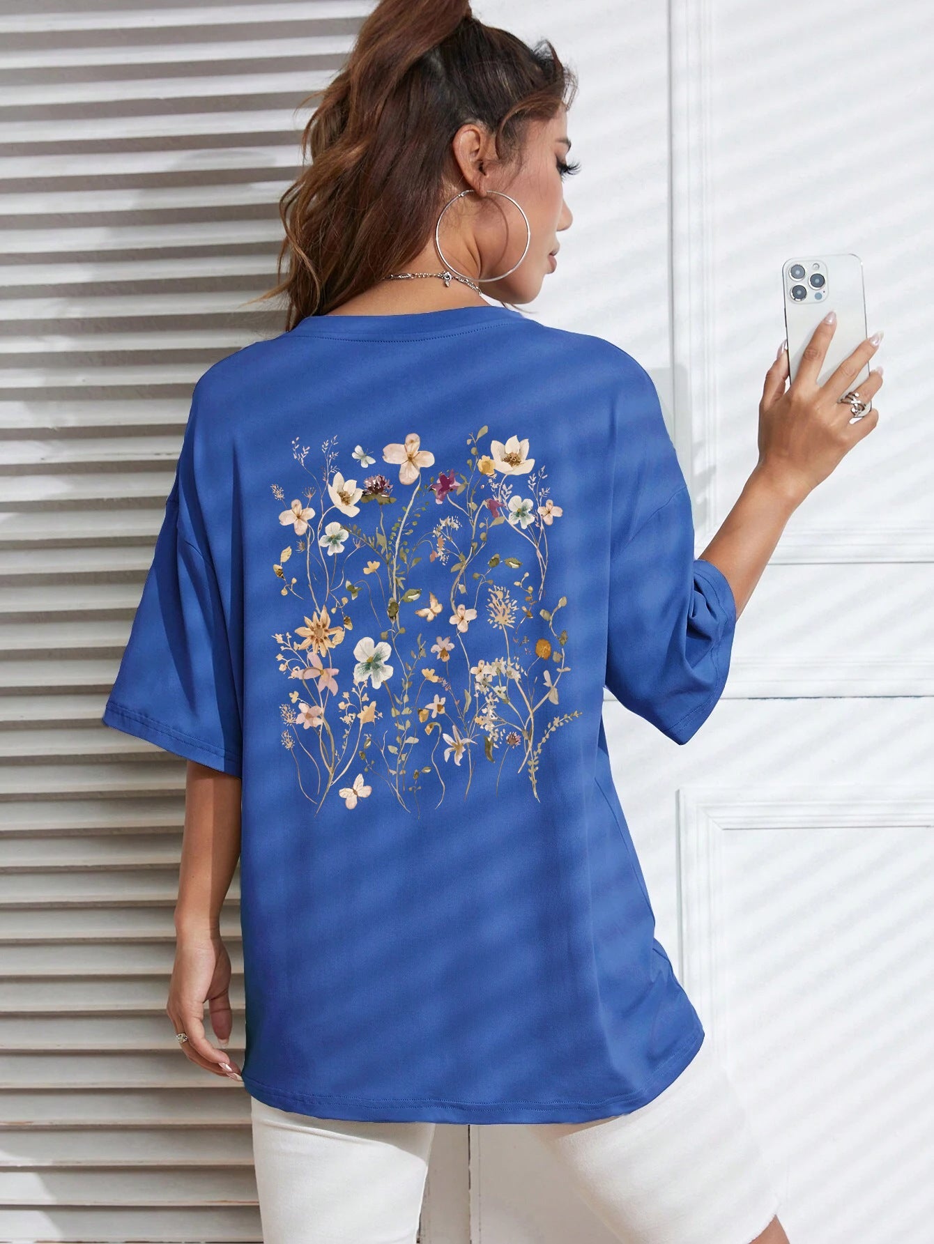 Beautiful Flower Clusters Print Cotton Women T-shirts Casual Ooho
