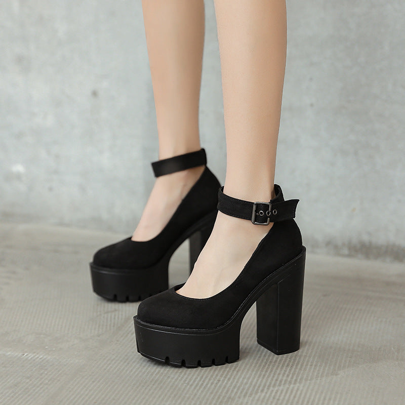 Black Platform Belt Buckle Chunky High Heels Ooho