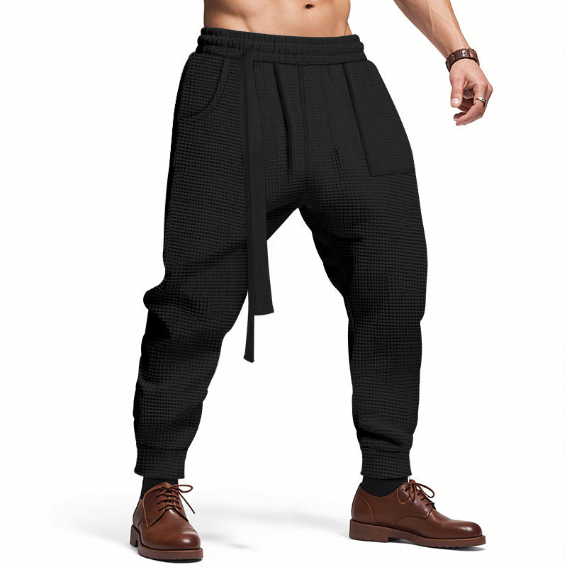 Men's Casual Pants Solid Waffle Male Hip Hop Streetwear Track Pants Joggers Trousers Fashion Harajuku Men Pants Ooho