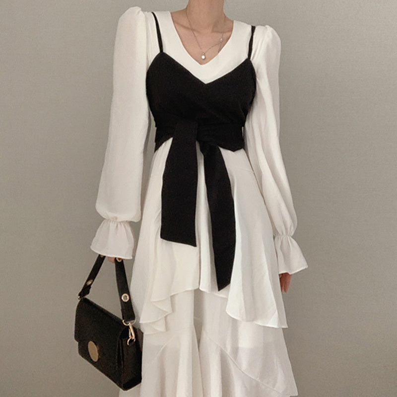 V-Neck Irregular Flare Sleeve Dress for Women | Elegant Asymmetrical Dress Ooho