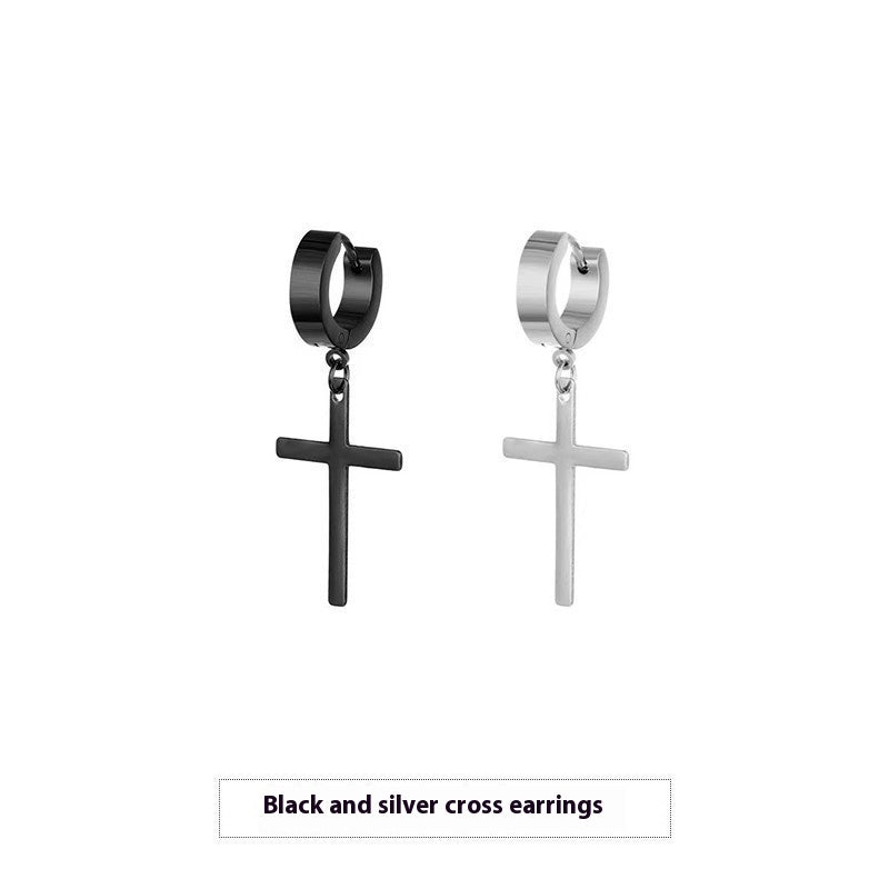 Cross Stud Earrings Male European Hip Hop Ooho