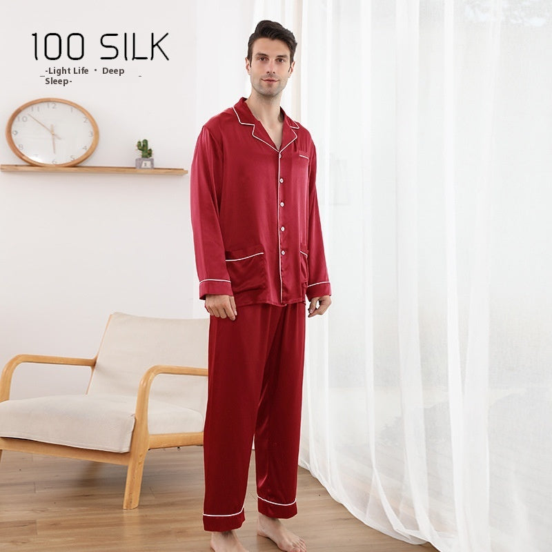 Men's Silk Pajamas 22 M Heavy Mulberry Silk Lapel Homewear Ooho
