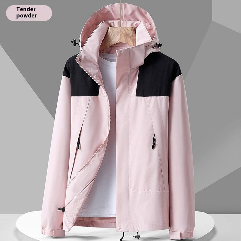 Hooded Windbreaker Unisex Fashion Colorblock Zip-up Jacket With Pockets Waterproof Outwear For Women Men Clothing Ooho