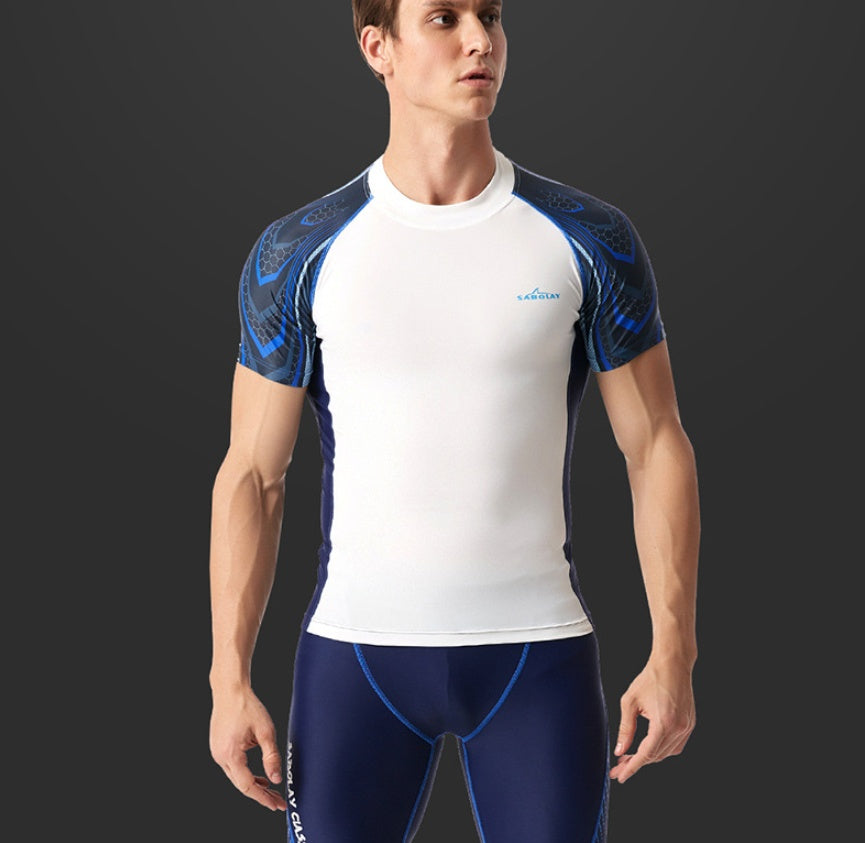 Lycra Men's Rashguard Swimming Suit Short Sleeve New Split Rash Guard Diving Suit Tight Qucik Dry Surfing Swimwear Ooho