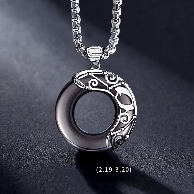 Zodiac Necklace Male Hip Hop Obsidian Ooho