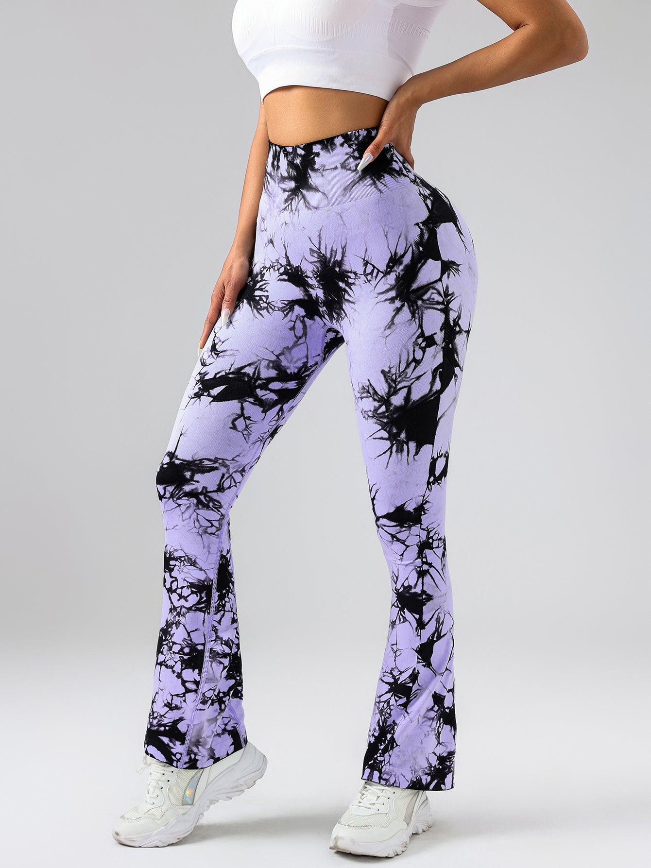 High-Waist Tummy Control Flare Yoga Pants for Women – Tie-Dye Slimming Bootcut Workout Leggings, Stretch Fitness Activewear Ooho