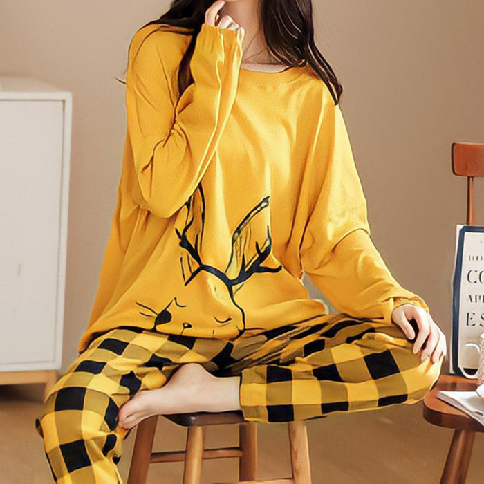 Pajamas Set Women Cute Cartoon Print Sleepwear 2 Piece Lounge Sets Ooho