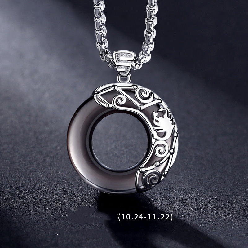 Zodiac Necklace Male Hip Hop Obsidian Ooho