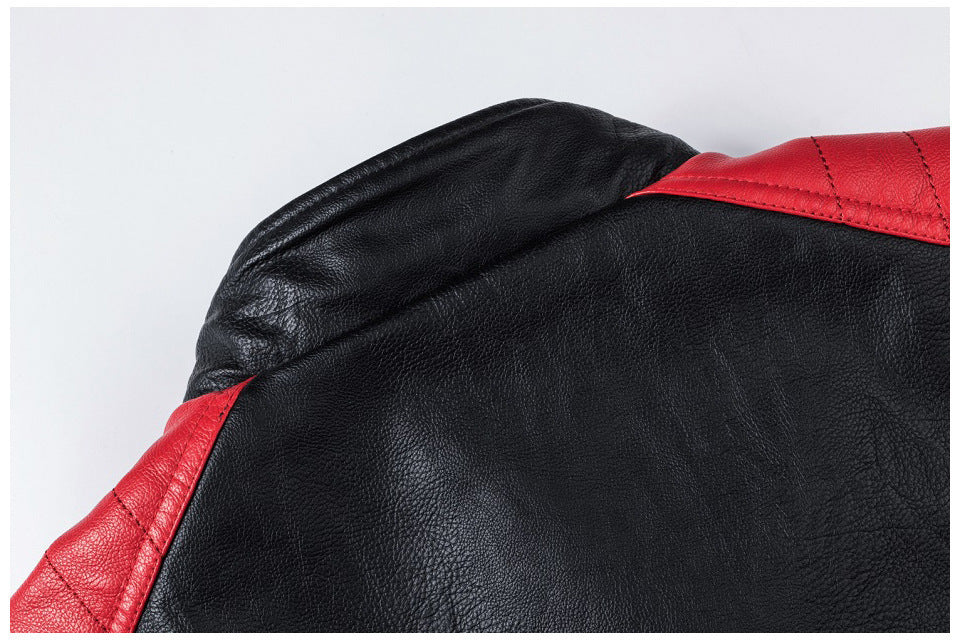 Motorcycle Stitching Leather Jacket Men Stand Collar Retro Ooho