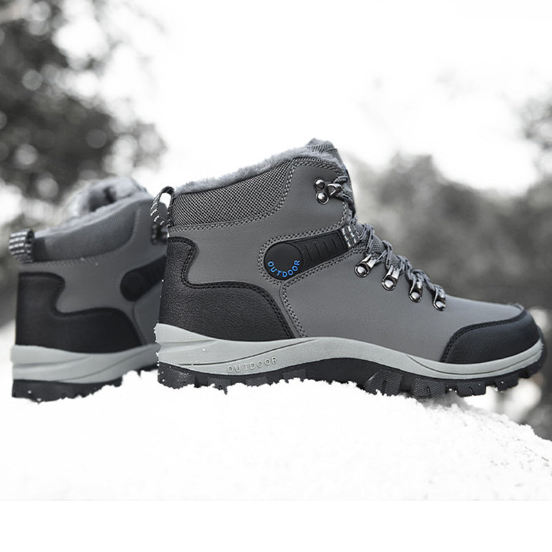Winter Snow Boots Men Warm Plush Ankle Boots Hiking Lace-up Shoes Ooho