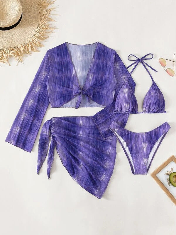 Swimsuit New 4 PCs Set Split Long Sleeve Bikini For Women Ooho