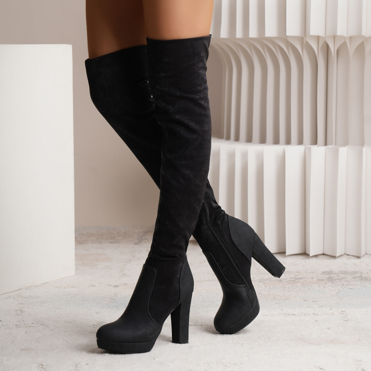 New Long Boots For Women Elastic Suede High Square Heel Over-the-knee Boots Fashion Party Shoes Winter Ooho