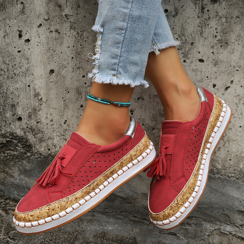 Tassel Shoes Women's Color Matching Round Toe Flats Ooho