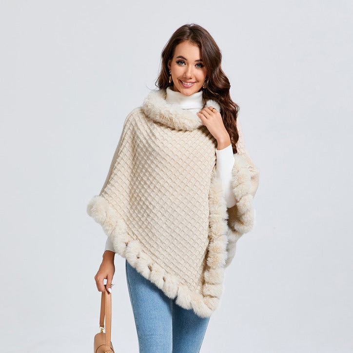 "Luxury Rex Rabbit Fur Collar Shawl Cape – Elegant Winter Wrap for Women | Graceful Cloak for Parties & Weddings
