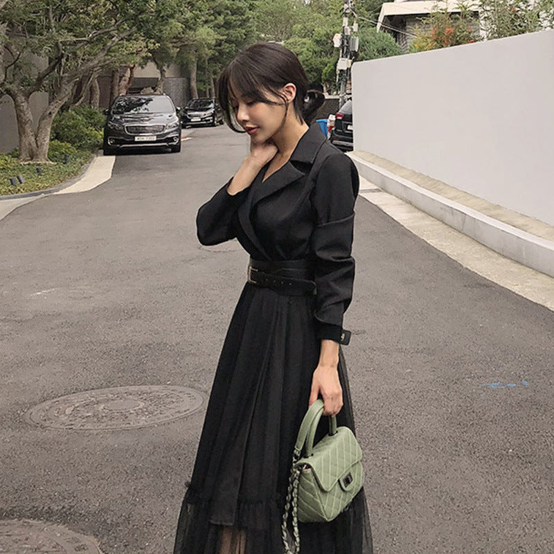 Fashionable Stitching A-Line Mesh Dress for Women | Elegant Sheer Party Dress Ooho