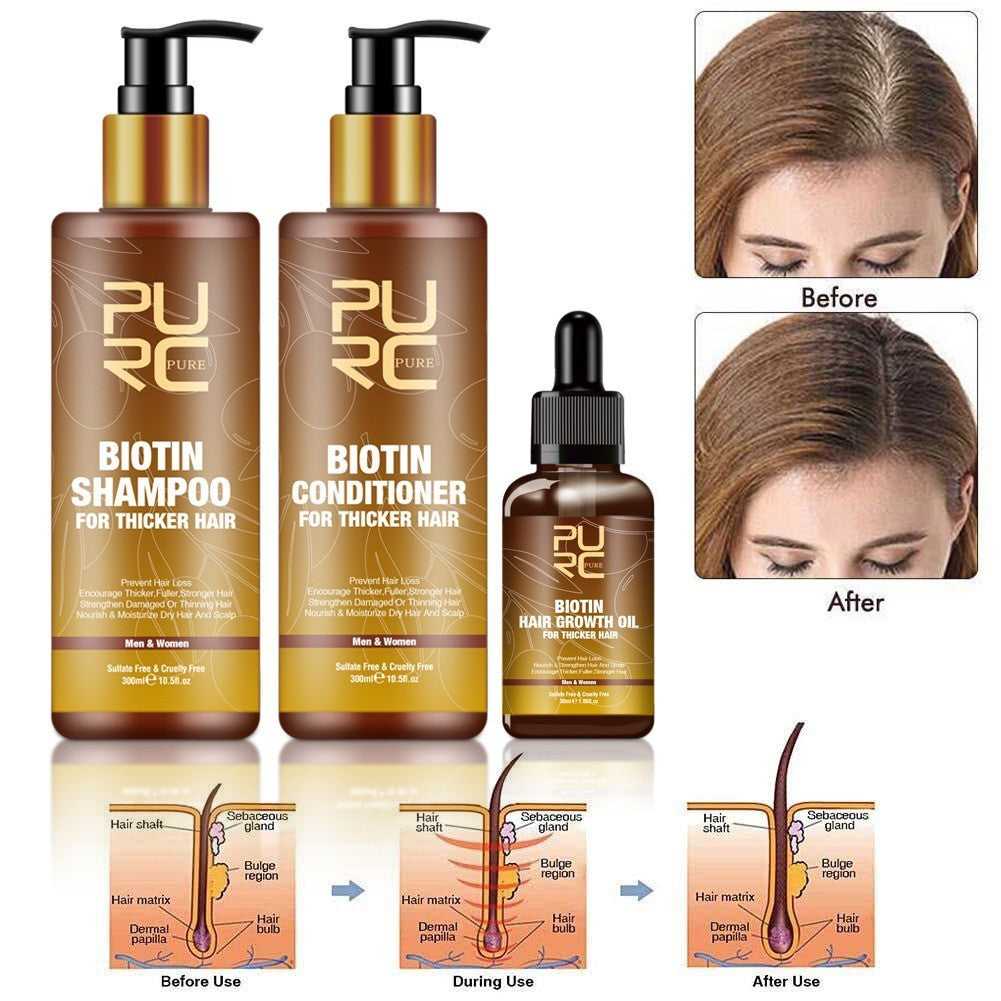PURC Hair Care Ginger Biotin Three-piece Shampoo Conditioner Repair Dry And Frizz Essential Oil Ooho
