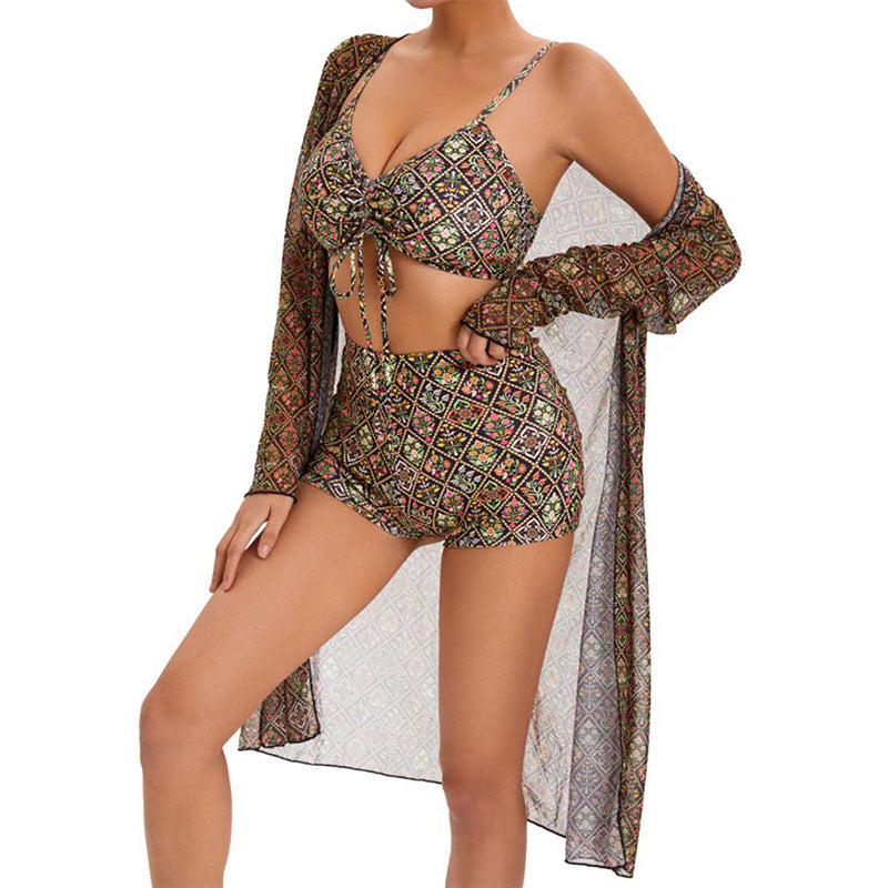 Digital Printing Pleated Tie Bikini For Women Ooho