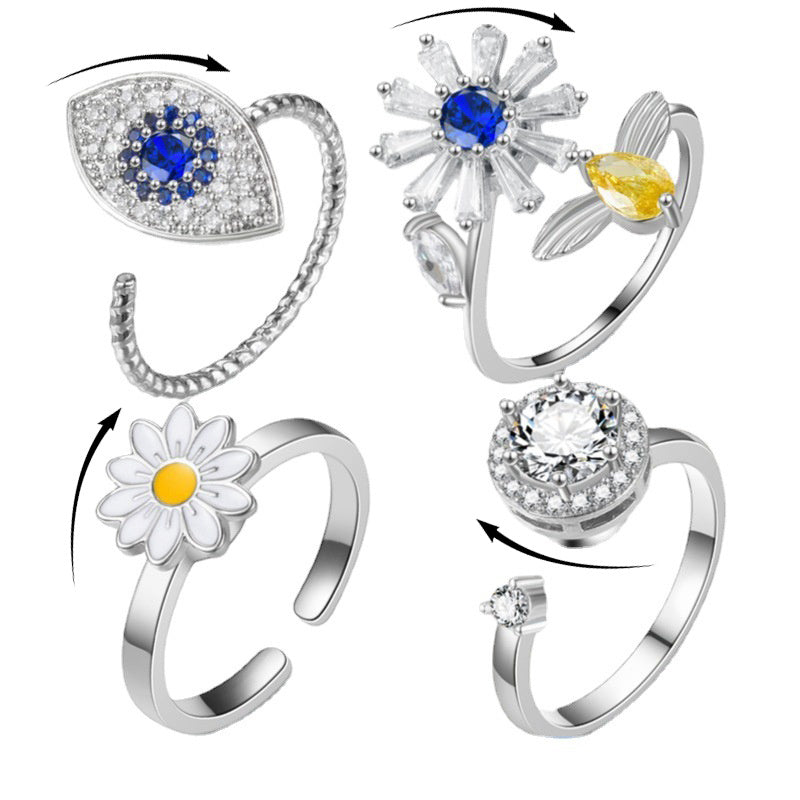 Turnable Rings Eyes Flowers Anxiety Rings For Women Fidget Spinner Ring Jewelry Ooho