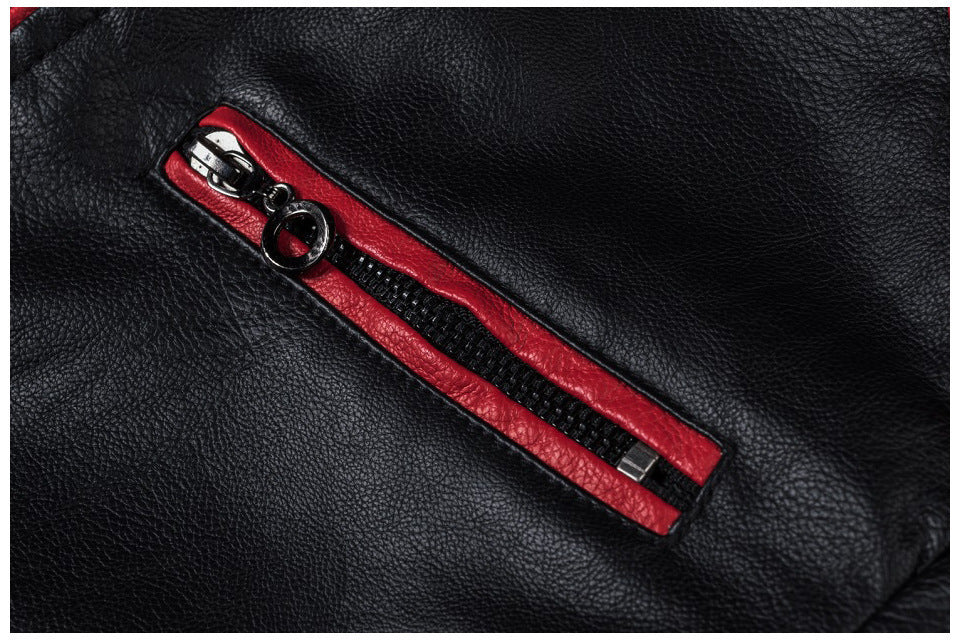 Motorcycle Stitching Leather Jacket Men Stand Collar Retro Ooho