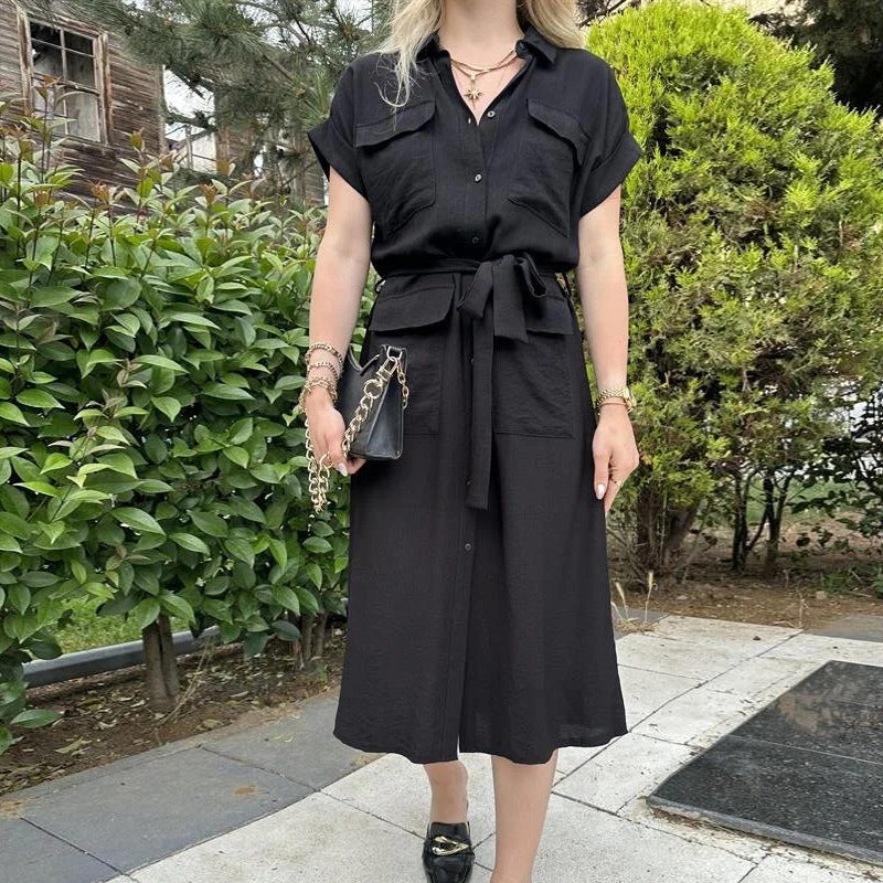 Fashion Belt Shirt Dress for Women | Stylish Button-Up Shirt Dress Ooho