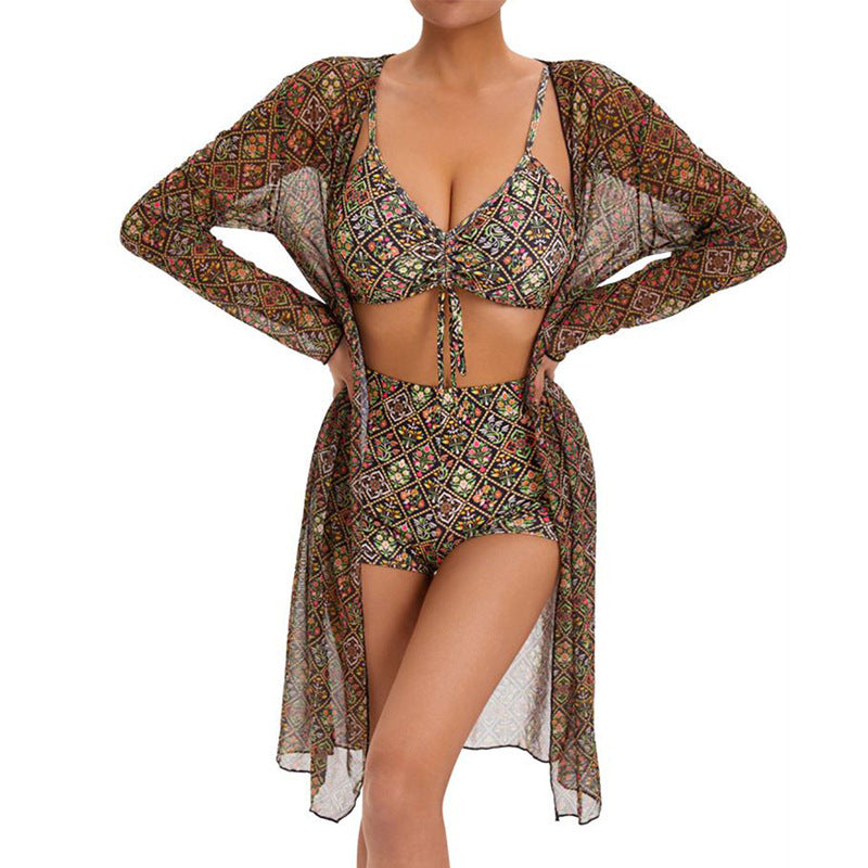 Digital Printing Pleated Tie Bikini For Women Ooho