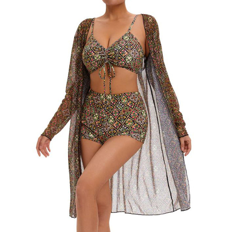 Digital Printing Pleated Tie Bikini For Women Ooho