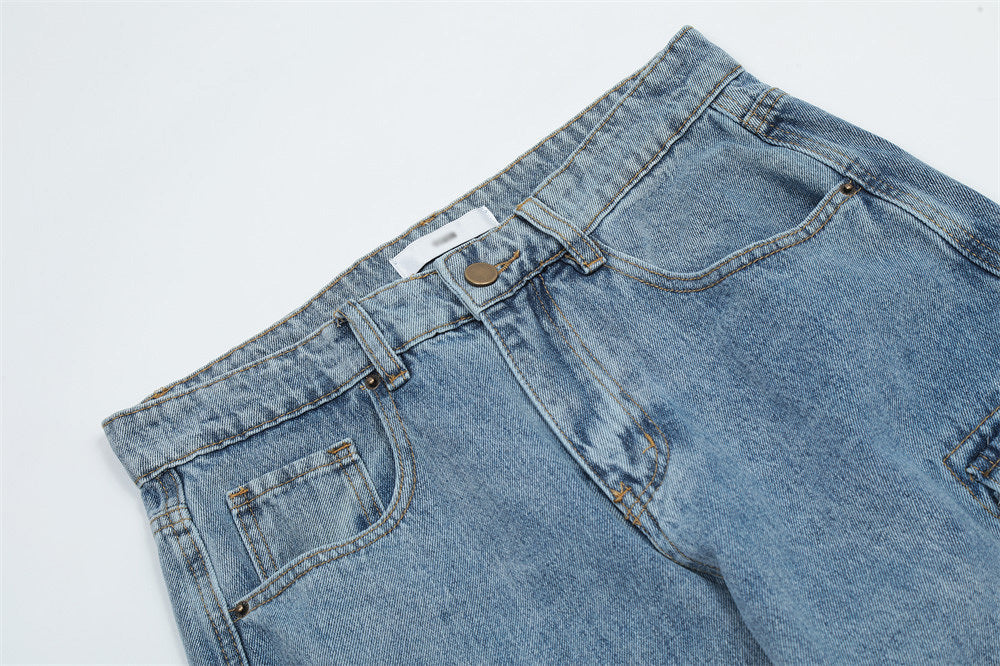 American Retro Multi-pocket Distressed Straight Cargo Pants Men Ooho