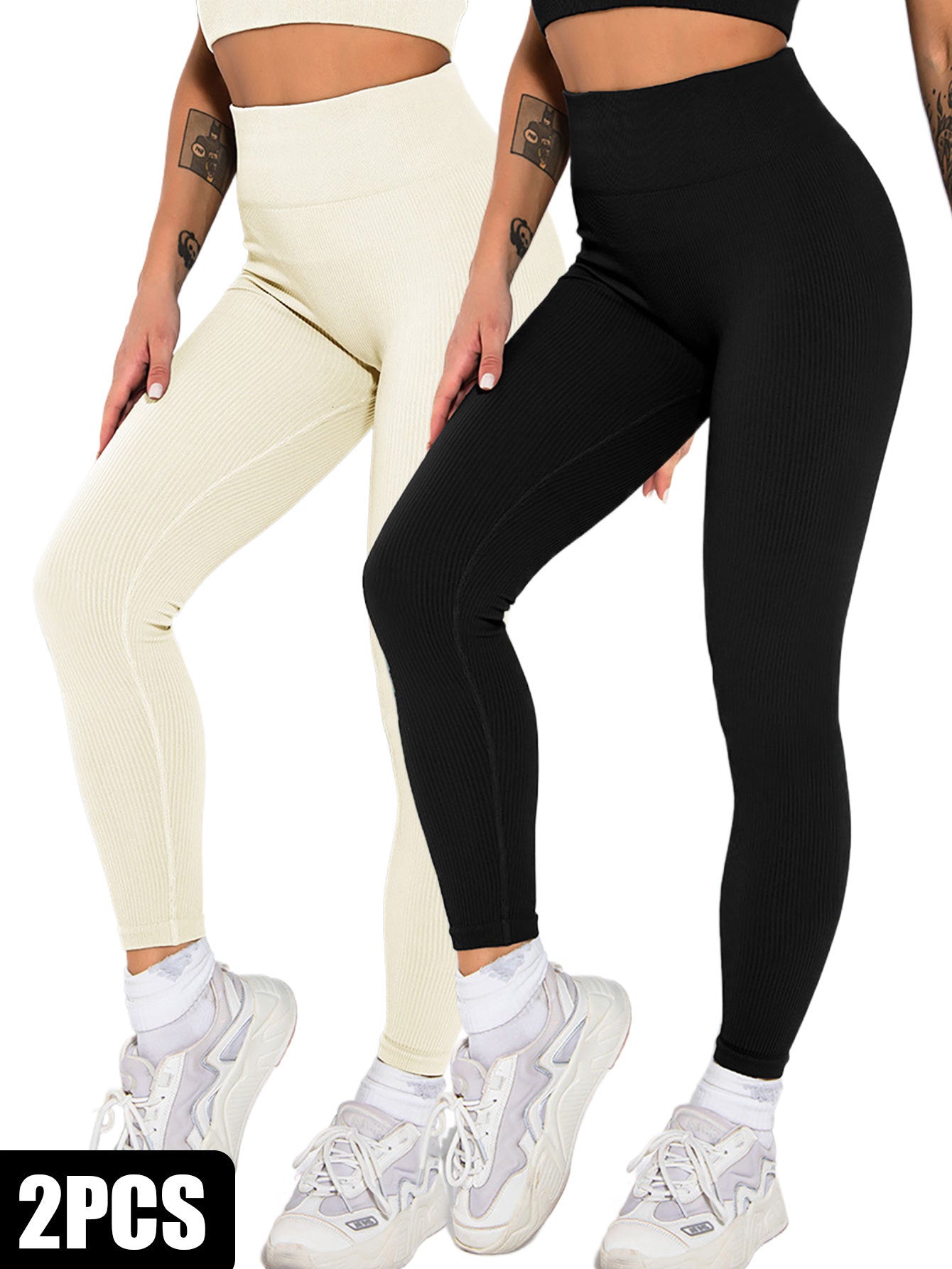2-Pack Women’s Seamless Ribbed High Waist Leggings | Slimming Soft Yoga & Fitness Pants
