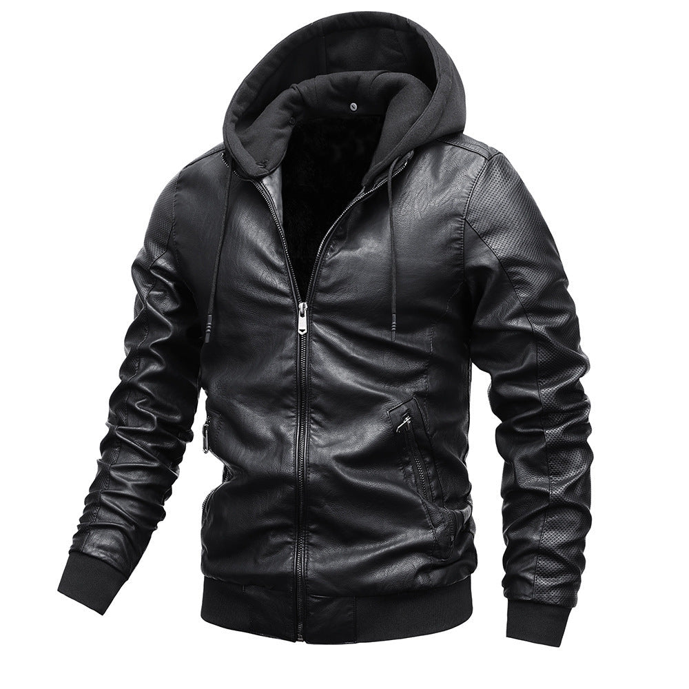 Winter Stand-collar PU Jacket Leather Jacket Men Ooho