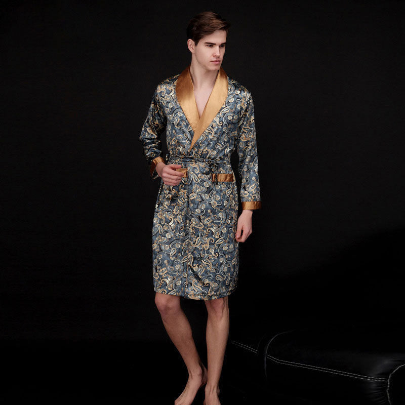 Men's Summer Long Ice Silk Pajamas Nightgown Ooho