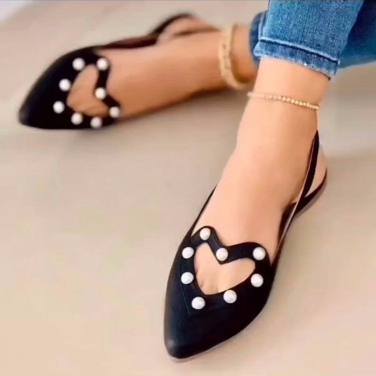 Love Shoes With Pearls Flats Women Sandals Pionted Toe Shoes Ooho