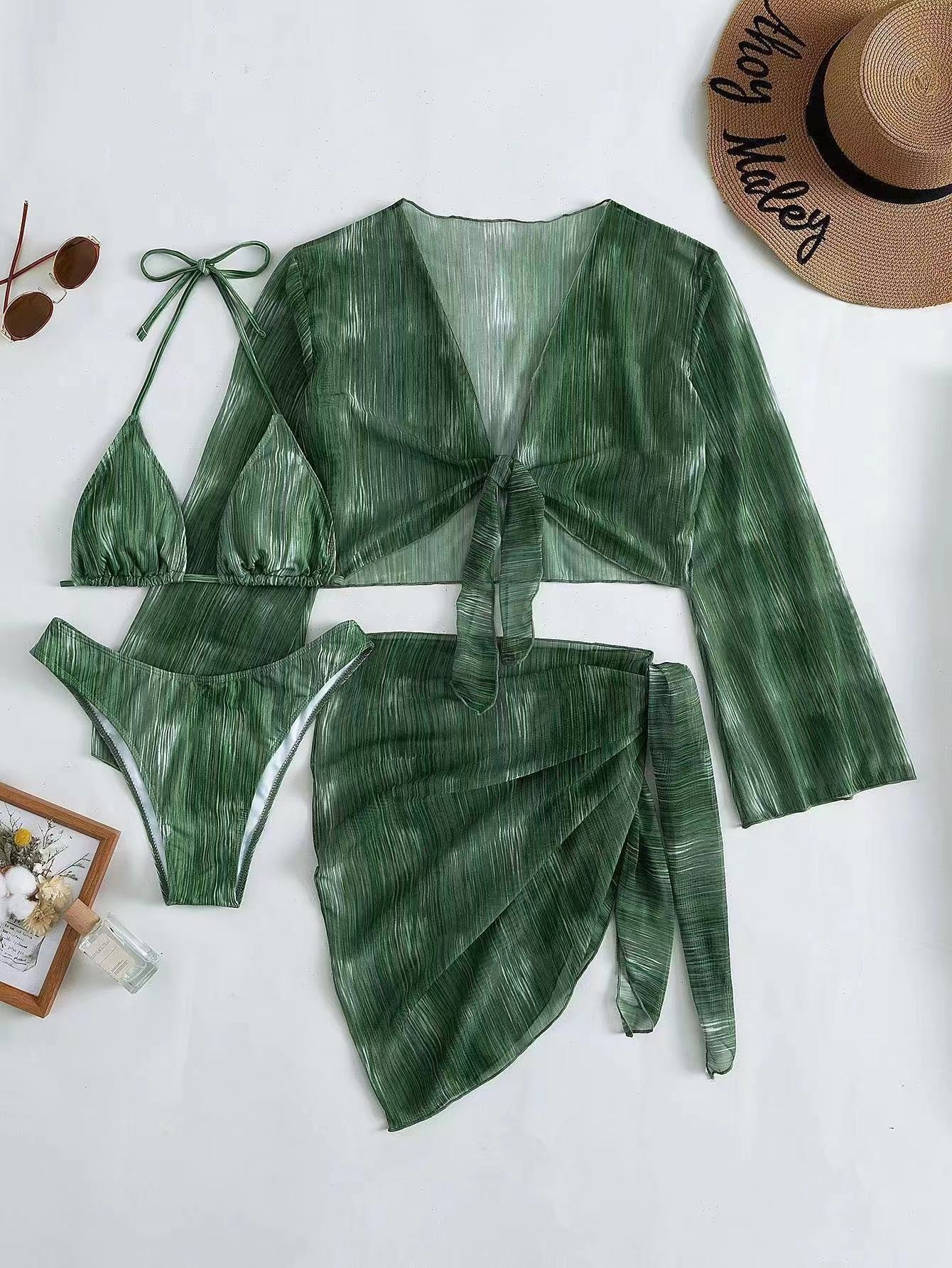 Swimsuit New 4 PCs Set Split Long Sleeve Bikini For Women Ooho