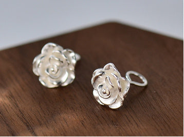 Silver Stud Earrings For Women Camellia Design Earrings Ooho